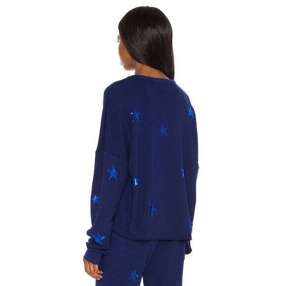 Michael Lauren Star Foil Travis Crop Pullover Color: Deep Blue Size SMALL - Picture 2 of 14
